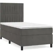 vidaXL Boxspring met matras fluweel donkergrijs 90x200 cm