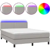 vidaXL Boxspringbed met matras en LED-verlichting, lichtgrijs, 140x200 cm, stof