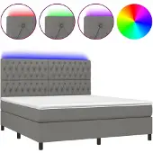 vidaXL Boxspring met matras en LED stof donkergrijs 180x200 cm