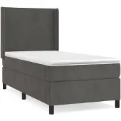 vidaXL Boxspringbed met matras, donkergrijs, 90x200 cm, fluweel
