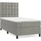 vidaXL Boxspring met matras fluweel lichtgrijs 90x190 cm
