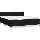 vidaXL Boxspring met matras stof zwart 160x200 cm