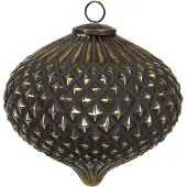 Clayre & Eef Kerstbal Ø 10x13 cm Zwart Glas Kerstboomversiering Zwart Kerstboomversiering