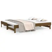 vidaXL Slaapbank uitschuifbaar grenenhout honingbruin 2x(100x200) cm