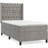 vidaXL Boxspring met matras fluweel lichtgrijs 80x200 cm