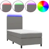 vidaXL Boxspring met matras en LED stof donkergrijs 90x190 cm