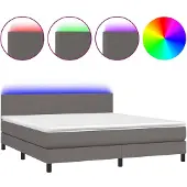 vidaXL Boxspring met matras en LED kunstleer grijs 180x200 cm