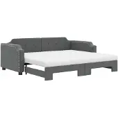 vidaXL Slaapbank onderschuifbed matrassen 90x200 cm stof donkergrijs