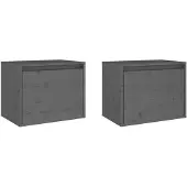 vidaXL Wandkasten 2 st 45x30x35 cm massief grenenhout grijs