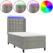 vidaXL Boxspring met matras en LED fluweel lichtgrijs 80x200 cm
