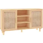 vidaXL Dressoir 105x30x60 cm massief grenenhout en rattan bruin