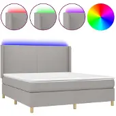 vidaXL Boxspring met matras en LED stof lichtgrijs 160x200 cm