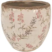 Clayre & Eef Bloempot Ø 18x17 cm Beige Roze Keramiek Bloemen Bloempot Binnen Beige Bloempot Binnen