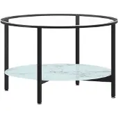 vidaXL Salontafel 70 cm gehard glas zwart en witmarmer