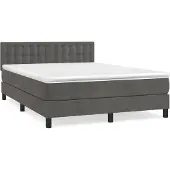 vidaXL Boxspring met matras fluweel donkergrijs 140x190 cm