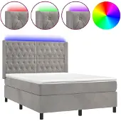 vidaXL Boxspringbed met matras en LED-verlichting, lichtgrijs, 140x190 cm, fluweel