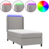 vidaXL Boxspring met matras en LED stof lichtgrijs 90x200 cm
