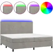 vidaXL Boxspring met matras en LED fluweel lichtgrijs 200x200 cm