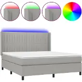 vidaXL Boxspring met matras en LED stof lichtgrijs 180x200 cm