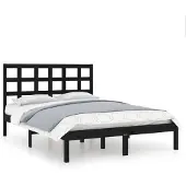 vidaXL Bedframe massief hout zwart 140x190 cm