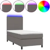vidaXL Boxspring met matras en LED kunstleer grijs 100x200 cm