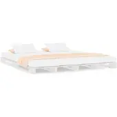 vidaXL Palletbed massief grenenhout wit 135x190 cm