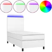 vidaXL Boxspring met matras en LED kunstleer wit 80x200 cm