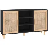 vidaXL Dressoir 105x30x60 cm massief grenen hout en rattan zwart