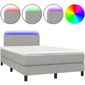 vidaXL Boxspringbed met matras en LED-verlichting, lichtgrijs, 120x200 cm, stof