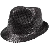 Boland Traciks Trilby hoed met pailletten - zwart - glitter - Verkleedhoofddeksels
