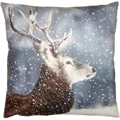 Clayre & Eef Kussenhoes 45x45 cm Bruin Grijs Polyester Hert Sierkussenhoes Bruin Sierkussenhoes