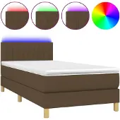 vidaXL Boxspringbed met matras en LED-verlichting, donkerbruin, 90x190 cm, stof
