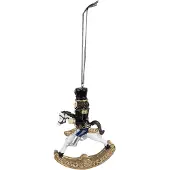 Clayre & Eef Kersthanger Notenkraker 10 cm Zwart Wit Kunststof Kerstbal Zwart Kerstbal