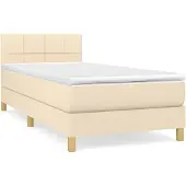 vidaXL Boxspring met matras stof crèmekleurig 100x200 cm