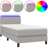 vidaXL Boxspringbed met matras en LED-verlichting, lichtgrijs, 90x190 cm, gestoffeerd