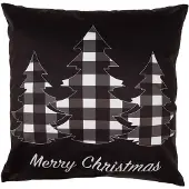 Clayre & Eef Kussenhoes 45x45 cm Zwart Wit Polyester Kerstbomen Merry Christmas Sierkussenhoes Zwart Sierkussenhoes