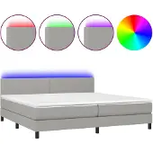 vidaXL Boxspring met matras en LED stof lichtgrijs 200x200 cm