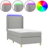 vidaXL Boxspringbed met matras en LED-verlichting, lichtgrijs, 100x200 cm, stof