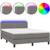vidaXL Boxspring met matras en LED stof donkergrijs 140x190 cm