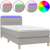 vidaXL Boxspring met matras en LED stof lichtgrijs 100x200 cm