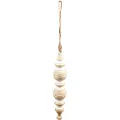 Clayre & Eef Kersthanger Ø 5x23 cm Beige Wit Hout Kerstbal Beige Kerstbal