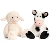 Keel Toys Pluche knuffels koe en lammetje boerderij vriendjes 25 cm - Knuffel boederijdieren