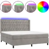 vidaXL Boxspring met matras en LED fluweel lichtgrijs 160x200 cm