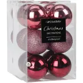 Merkloos Christmas Decoration kerstballen 24x -roze-6 cm -kunststof - Kerstbal