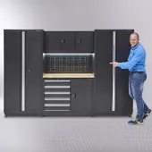 Datona Werkbank 120 cm met gereedschapskast en twee werkplaatskasten - Mat Zwart