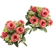 Chaks Rozen kunstbloemen boeket - 2x - roze - H43 cm