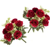 Chaks Huwelijksboeket Rozen - kunstbloemen - 2x - rood - H43 cm