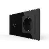 Livolo | Zwart | 1+SR | Dimmer | Wisselschakelaar met wandcontactdoos