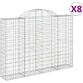 vidaXL Gabionen met boogvorm, 8 stuks, 200x30x140/160 cm, verzinkt staal