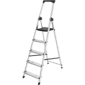 BRASQ Huishoudtrap 5-treden Zilver - keukentrap inklapbaar aluminium voor Particulier en professioneel gebruik - Trap Ladder - Anti slip